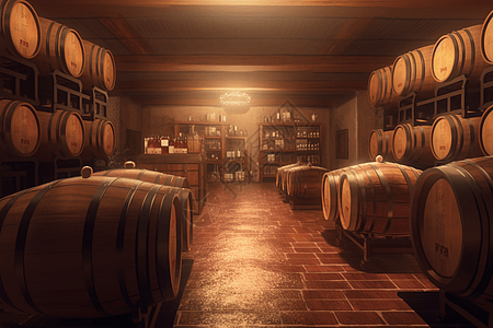 发酵葡萄酒地下酒窖的创意插图图片