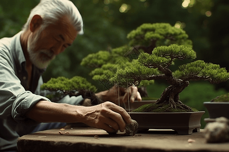 盆景树种植园特写图图片