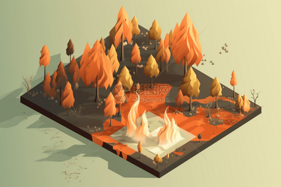 森林火灾蔓延黏土概念模型图片