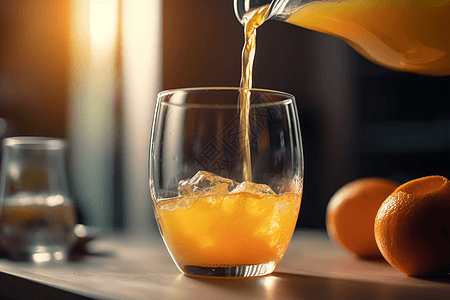 倒入杯中的清爽橙汁图片