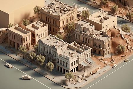 灾难性地震后的城市创意粘土模型图片