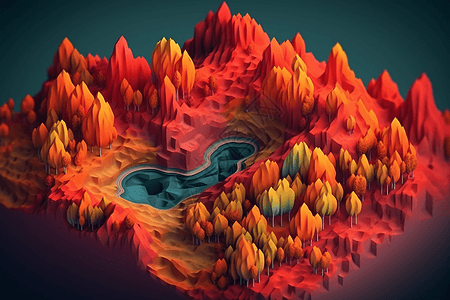 野火燃烧森林3D黏土模型图片