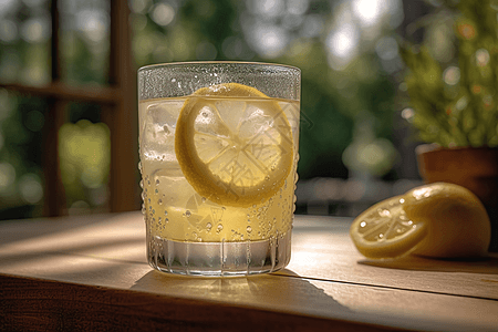 磨砂玻璃杯可容纳清爽的柠檬水图片
