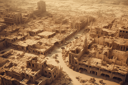 毁灭性沙尘暴后的城市3D黏土模型图片