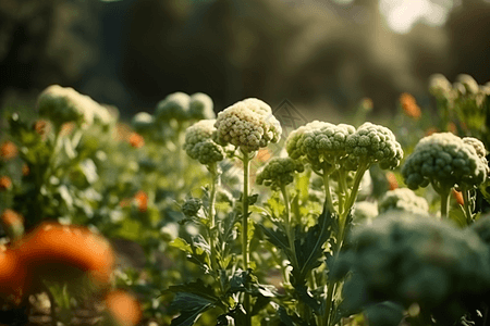 菜地花椰菜植物种植场景图片