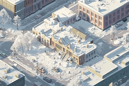 冰雪过后的城市景观3D插图图片