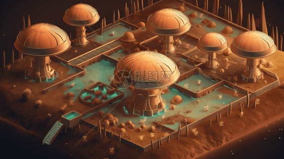 未来派蘑菇农场概念插图图片