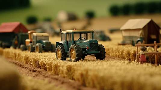 拖拉机收割农作物3D模型图片