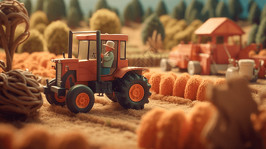 拖拉机收割农作物概念模型图片