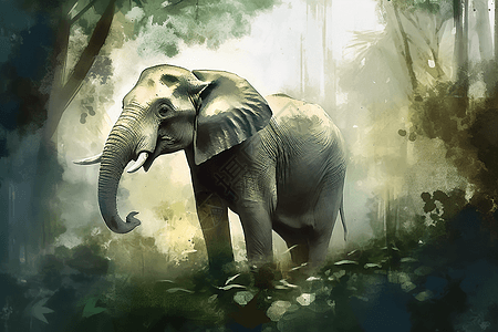 丛林里大象图片