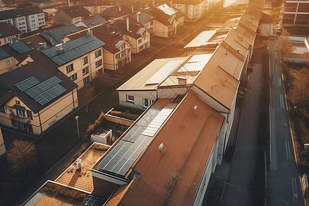 小区屋顶上太阳能板图片