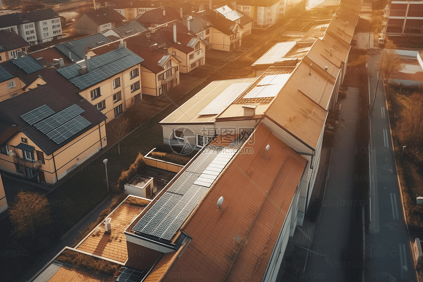 小区屋顶上太阳能板图片