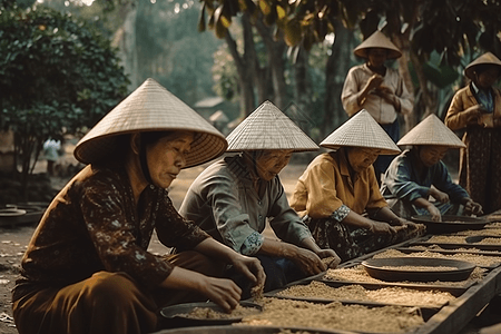 村里妇女在一起工作图片