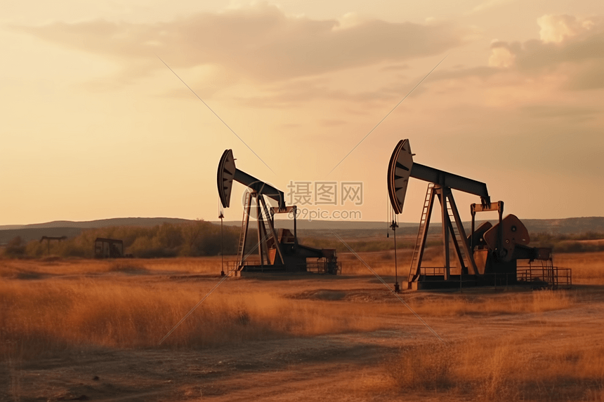 草原上开采石油的机器图片