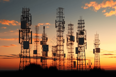 高耸的5G网络信号塔背景图片