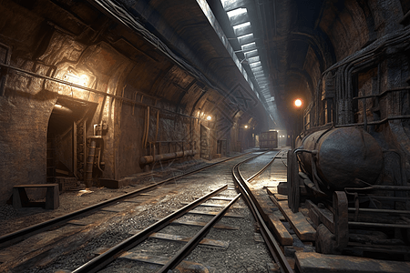煤矿隧道的铁轨图片