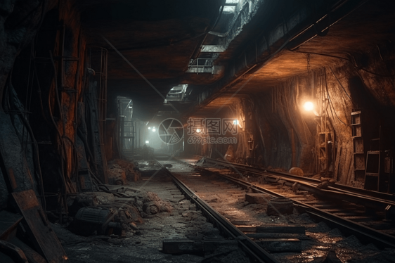 昏暗的地下煤矿隧道图片
