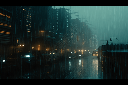 暴雨街道下雨的城市设计图片