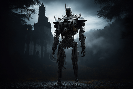 诡异城堡前的机器人图片