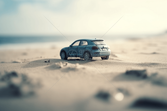在沙滩上行驶的汽车图片
