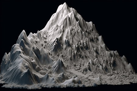 山上雪崩的3D黏土模型图片