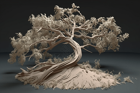 被飓风弯曲的植物粘土模型图片