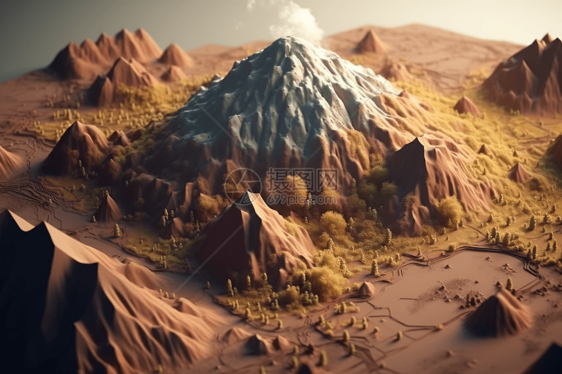火山喷发破坏的3D粘土概念图图片