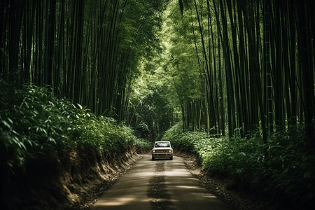 一辆汽车道路上行驶图片