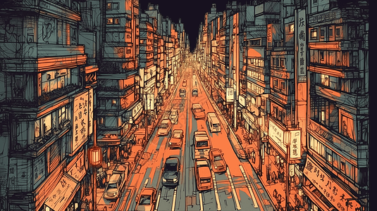 繁华的城市街道插图图片