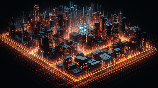 未来主义的城市3D概念图图片