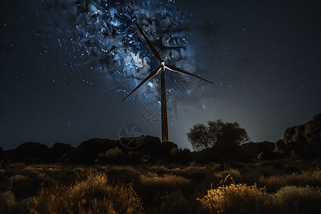 星空下的涡轮机背景图片