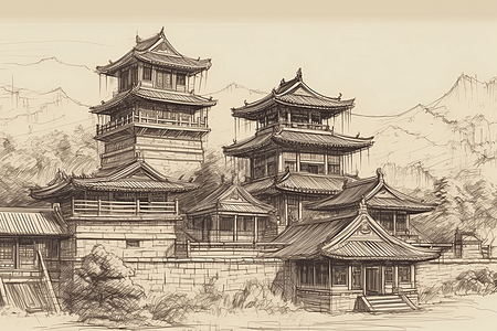 水墨风格的中国建筑图片