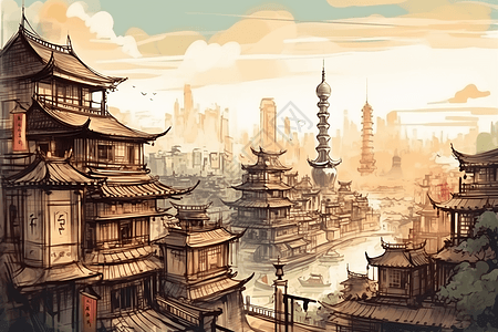 中国建筑城市景观背景图片