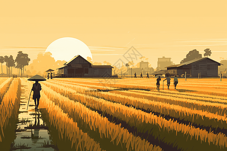 农民在稻田中工作图片
