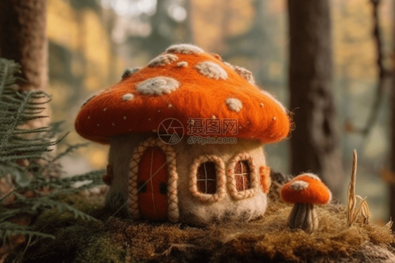 手工毛毡蘑菇屋图片