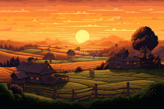 日落时的农场图片