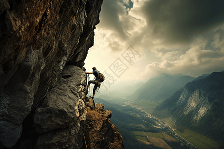攀岩者攀登山峰的真实照片图片