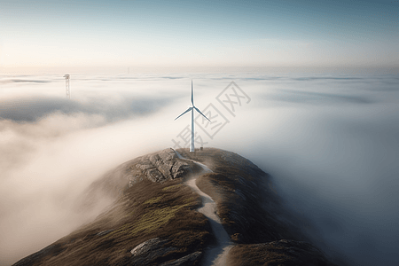 山顶上的风车涡轮机图片