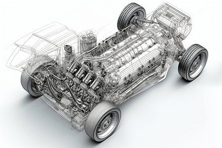 白色背景下的汽车发动机背景图片