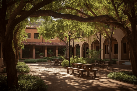 大学庭院的景色图片