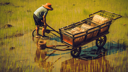 农民在种植水稻图片