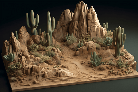 仙人掌塑造3d沙漠背景图片