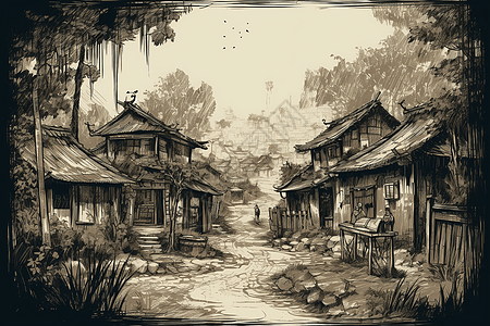 中国村庄古老的房屋图片