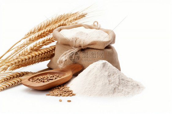 白色背景上的面粉和黑麦作物图片