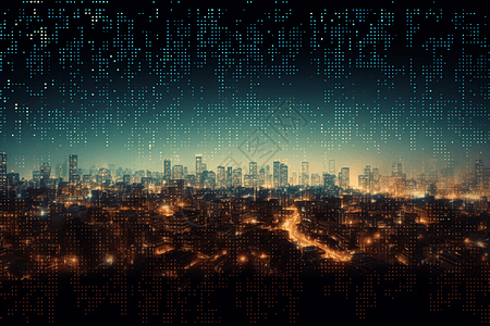 数字化的城市天际线背景图片