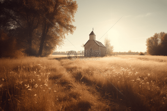 乡村的一座教堂图片