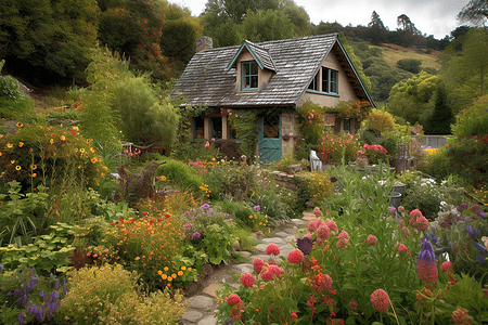 山丘上的农家小屋背景图片