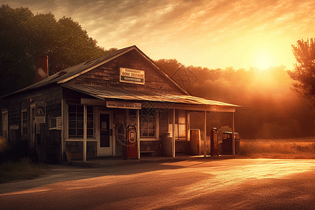 古朴的乡村加油站背景图片