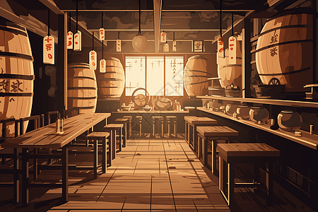 传统居酒屋创意插图图片