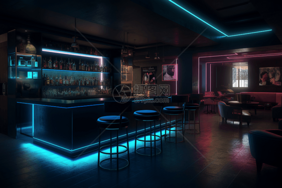 科技感酒吧区3D概念图图片